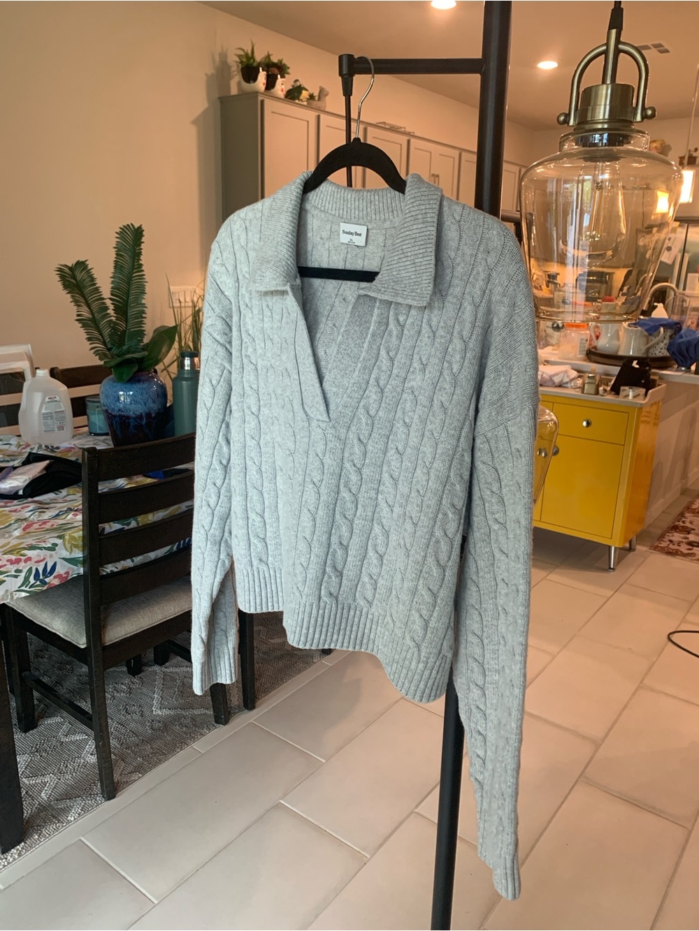 Aritzia Sunday Best Light Gray Cable Knit V-Neck Sweater XL